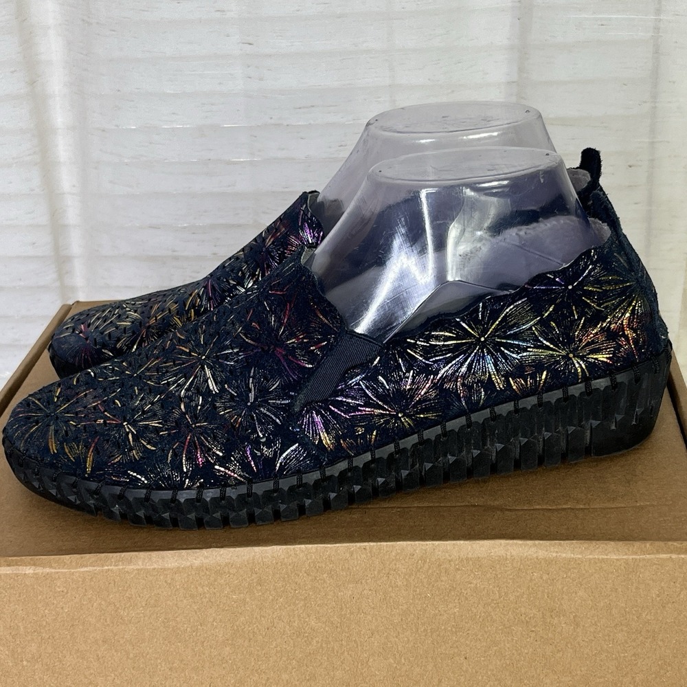 Spring Step Women Size 40 Saszier‎ Comfort Shoes Leather Black Fireworks Slip On